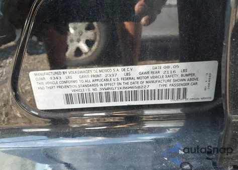 2006 Volkswagen Jetta 2.5 z USA, uszkodzony, nr VIN 3VWRG71K86M658227